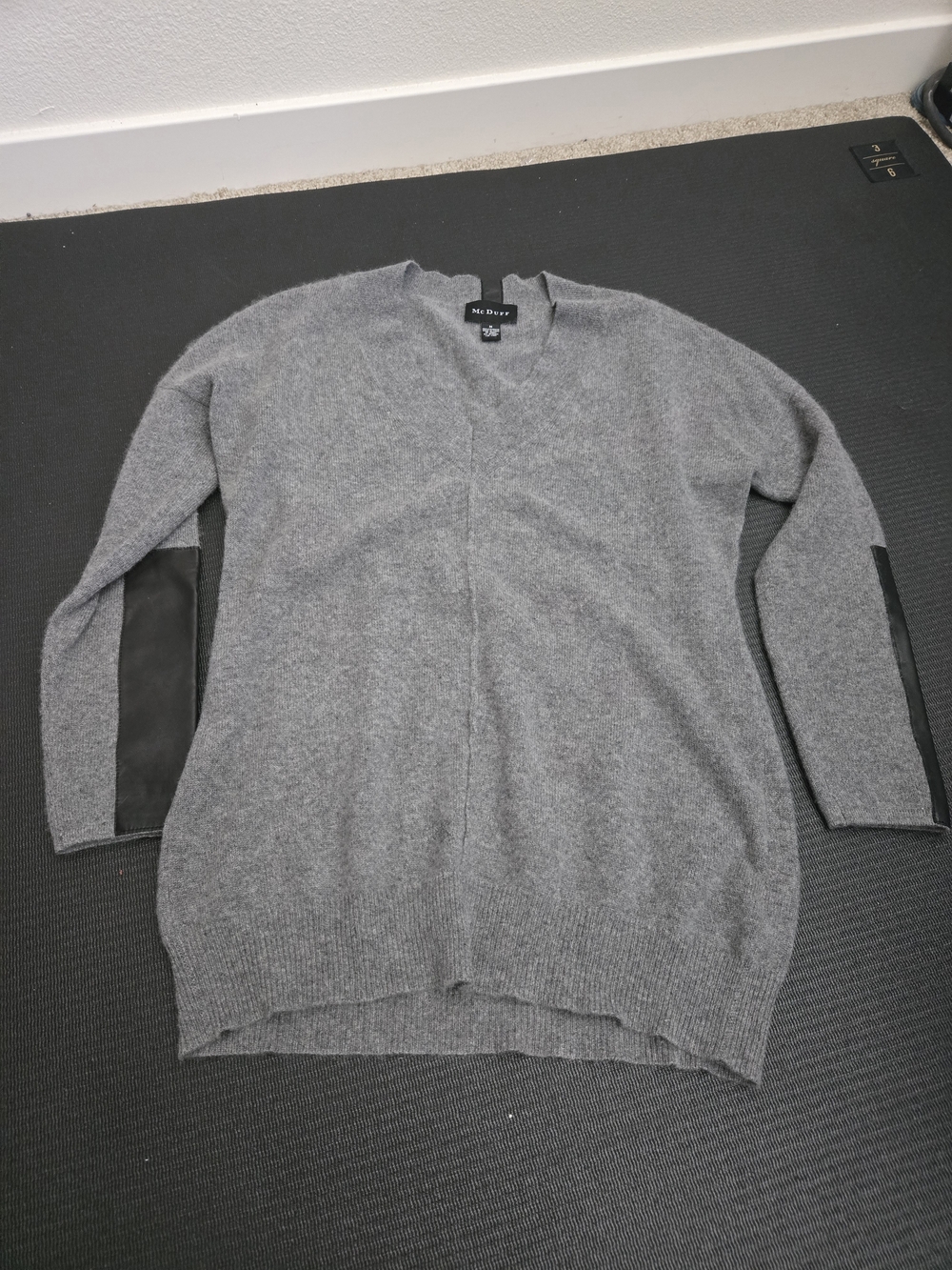 McDuff Gray Men's V-Neck Cardigan with Black Elbow Patches